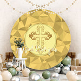 Aperturee - Gold God Bless You Round Baby Shower Backdrop